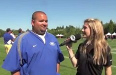 Sideline reporter gets absolutely flattened by a wide receiver