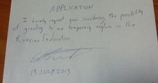 PIC: This is Edward Snowden's asylum application, according to his lawyer