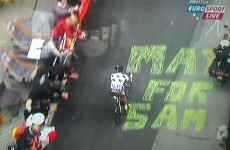 Someone has scrawled ‘Mayo for Sam’ on the road at the Tour de France