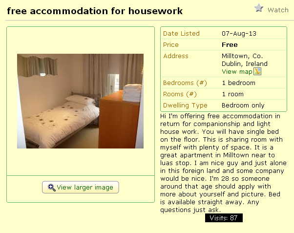 Man Offers Free Room In Dublin In Exchange For Housework