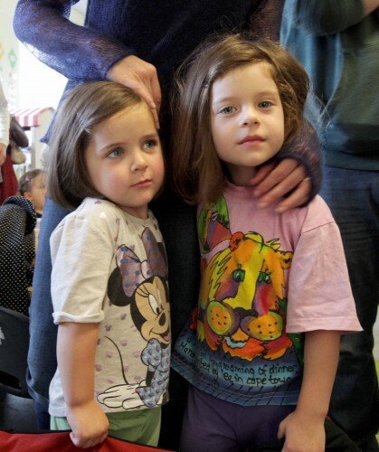 First Day of School. Four-year-old twins