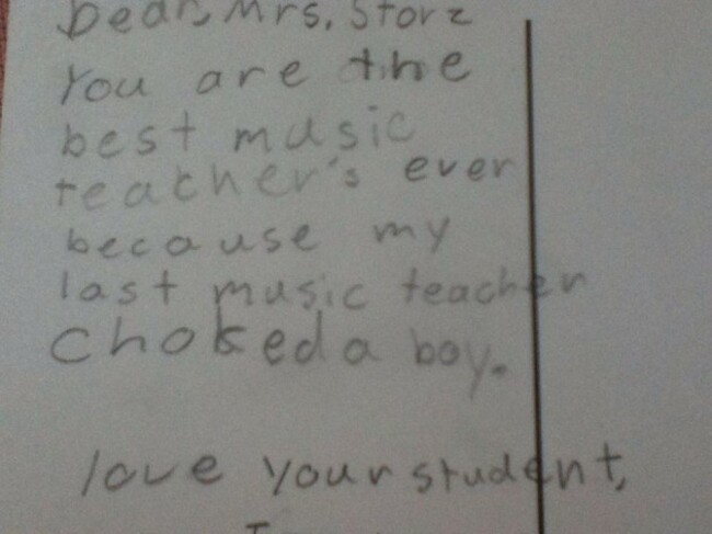 Little kid's end-of-year note to teacher praises her for not being a violent rage-machine. - Imgur