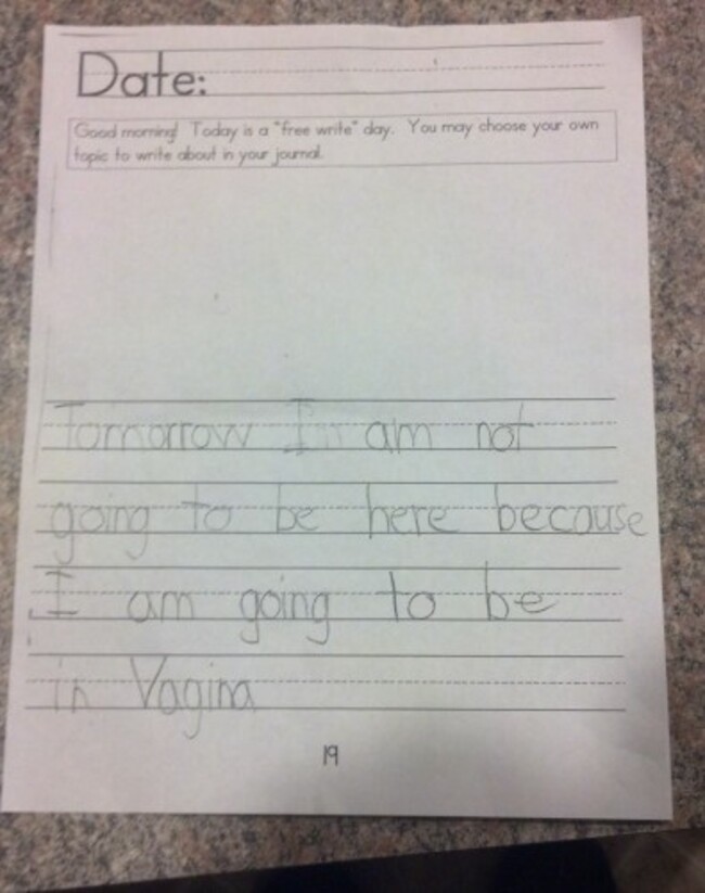 My 1st grade teacher wife was given this note from a student who will be out tomorrow....I want to go where he is going. - Imgur