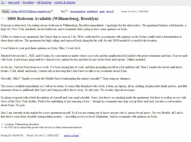 Man Posts Frustrated Craigslist Ad To Escape Opinionated