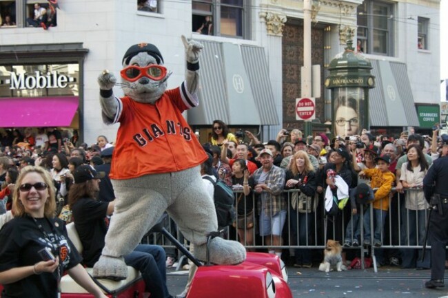 Lou Seal showing off his Championship Ring.