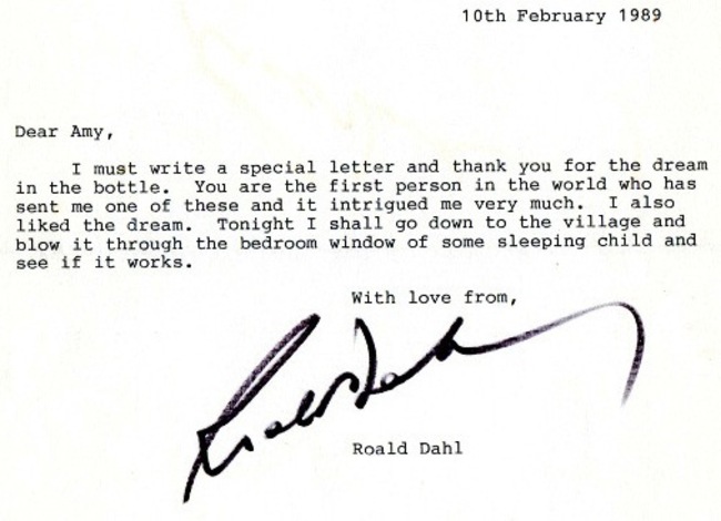 In 1989, A little girl mailed Roald Dahl a dream - Imgur