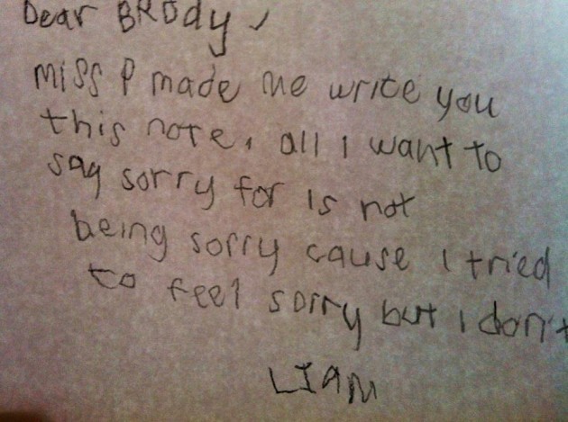 This girl I know is an elementary school teacher and one of her students wrote this apology letter. - Imgur