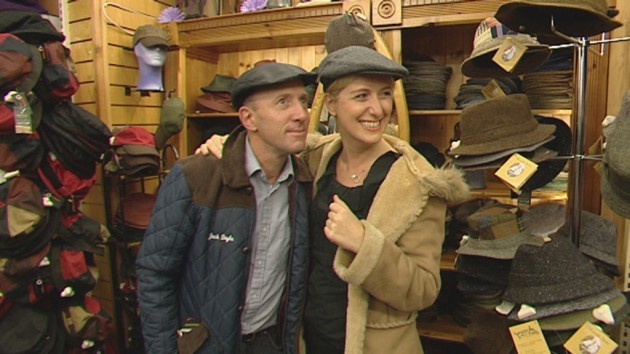 At Home With The Healy Raes on TV3. Ciara and Michael buying at hat.
