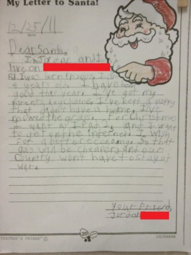 My eight year old brother's letter to Santa. - Imgur