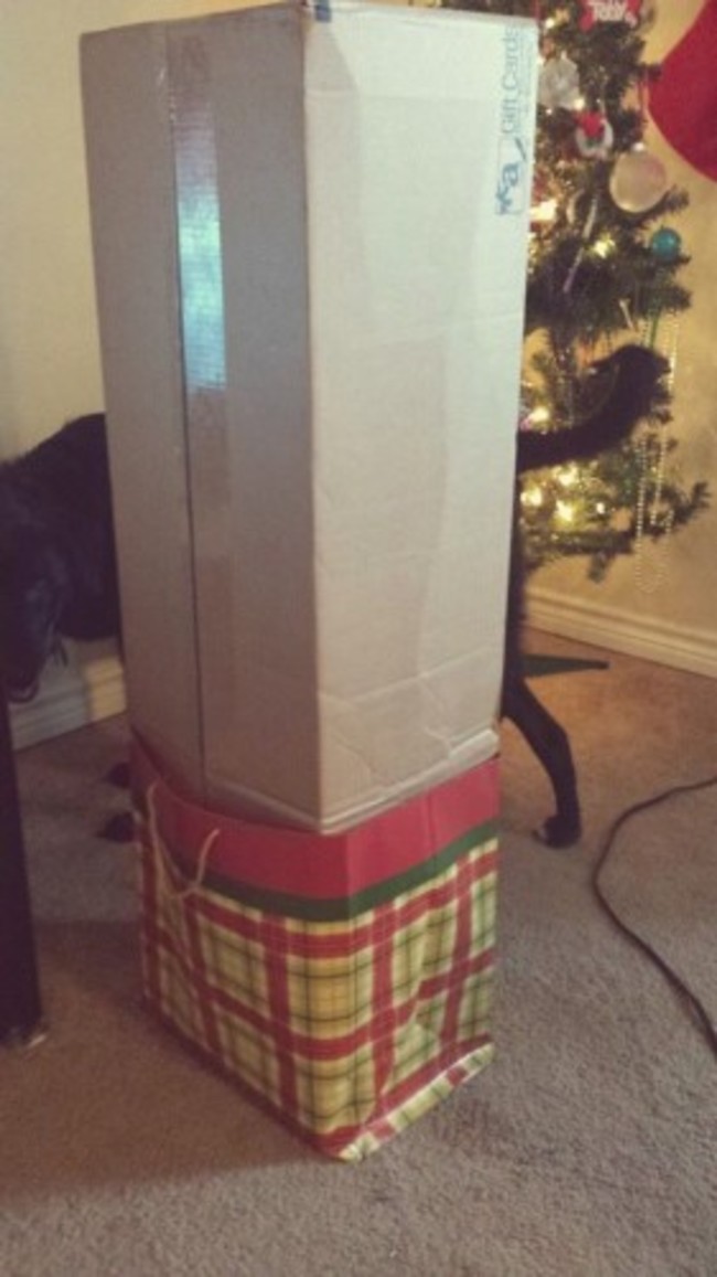 My husbands Christmas gift wrapping technique at its finest. - Imgur