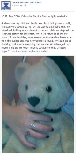 teddy bear lost and found