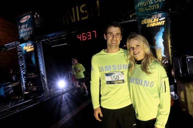 Bryan Cullen with his wife Ailis McSweeney after completing the race