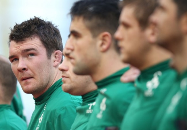 Ireland&Otilde;s team line up for the national anthems Peter O'Mahony