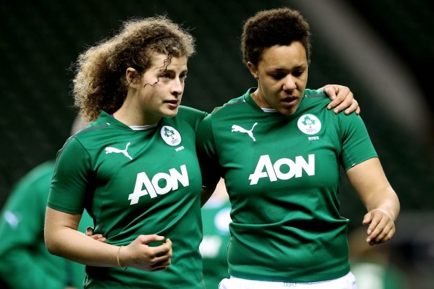 Jenny Murphy and Sophie Spence dejected after the game