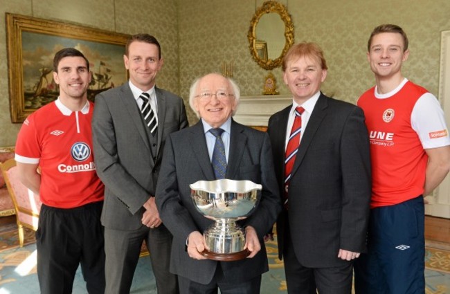 St Patrick's Athletic and Sligo Rovers Captains meet the President of Ireland Michael D. Higgins