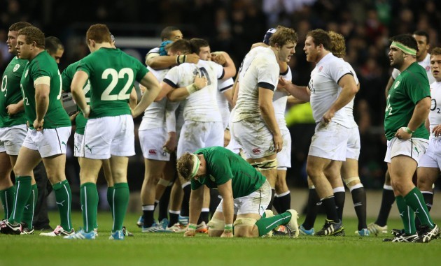 Jamie Heaslip on his knees at the end of the match