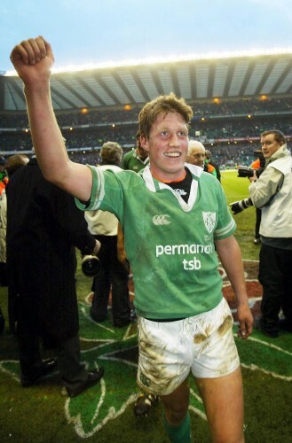 Ronan O'Gara celebrates 6/3/2004