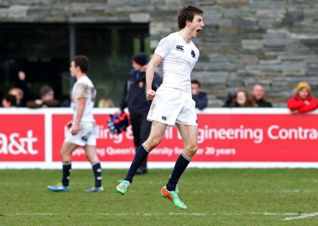 Wolfe Diamond celebrates after they score a try to win the match 4/3/2014