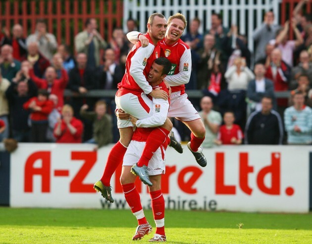 Mark Quigley celebrates his goal