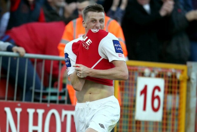 Anto Flood celebrates scoring his side's second goal of the game 13/10/2013