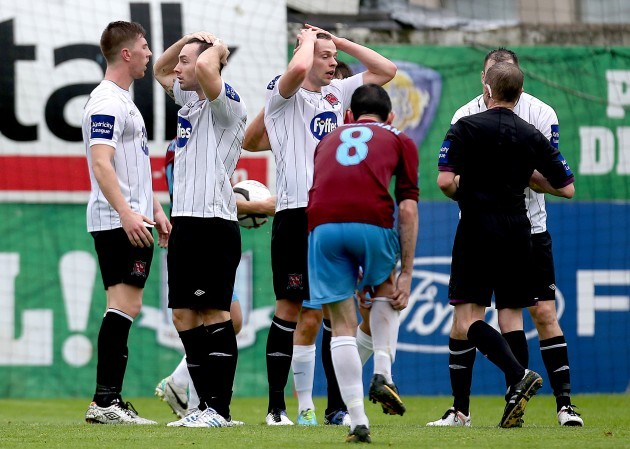 John Sullivan, Richie Towell and Andy Boyle react to the second sending off