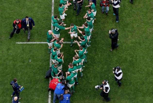 Ireland players form a guard of honour for Brian O'Driscoll after the game