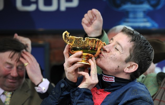 Barry Geraghty celebrates winning the 2013 Cheltenham Gold Cup 15/3/2013