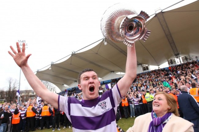 Robert Hynes celebrates with his mother Anne Hynes after the presentation