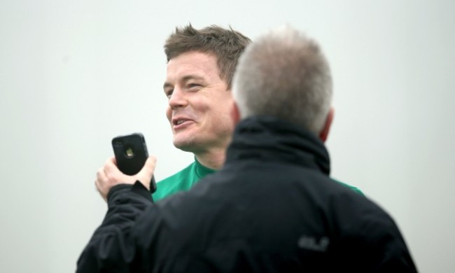 Brian O'Driscoll shares a joke with RTE's Michael Corcoran