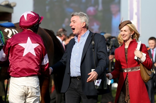 Michael O'Leary and his wife Anita celebrate with Paul Carberry