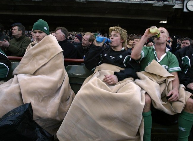 Gordon D'Arcy, Brian O'Driscoll and Peter Stringer