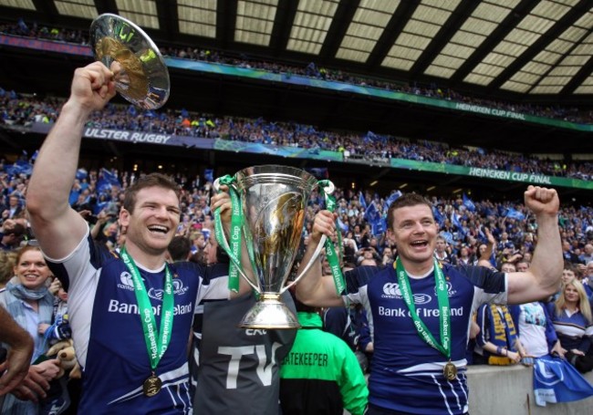 Gordon D'Arcy and Brian O'Driscoll celebrate