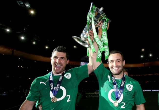 Rob Kearney and Dave Kearney celebrate