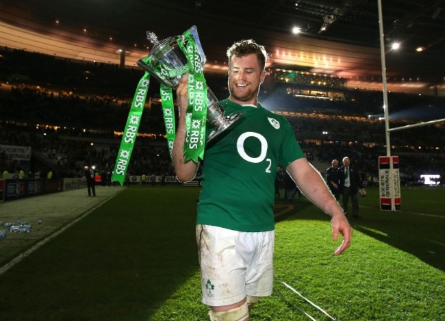 Jamie Heaslip celebrates with the trophy