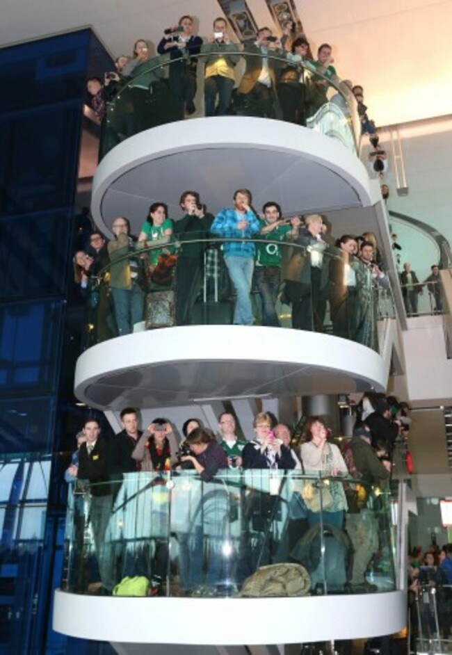 Ireland supporters wait for the team at Dublin Airport