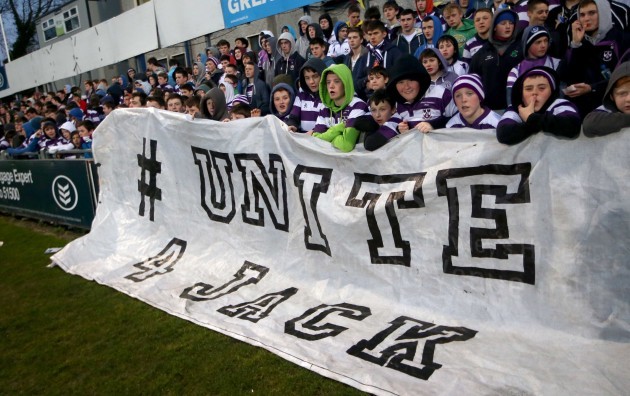Fans with a banner support Jack Kavanagh