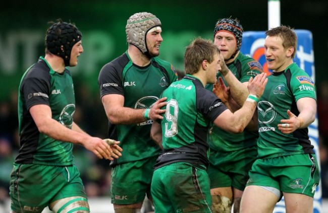 Kieran Marmion celebrates with Eoghan Masterson, Mick Kearney, Eoin McKeon and Eoin Griffin