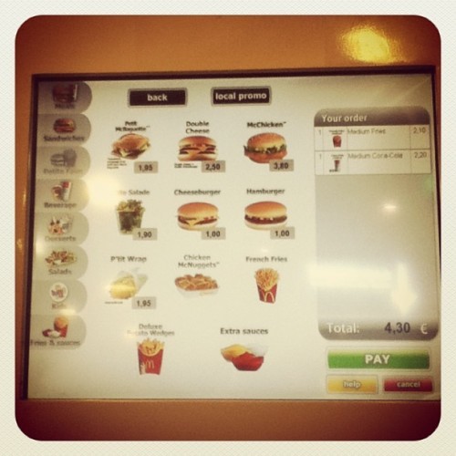 touchscreen self-service kiosk at the swankiest mcdonald's i have even seen. #glamour #fountainsoda