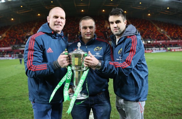 Paul O'Connell Tommy O'Donnell and Conor Murray with the RBS 6 Nations trophy