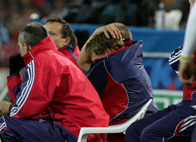 A dejected Jonny Wilkinson sits injured on the sideline
