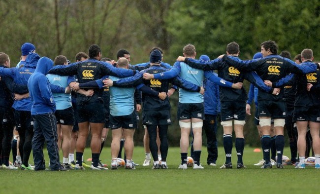 Leinster team huddle with Brian O'Driscoll in the centre 24/3/2014