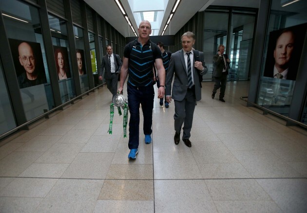 Paul O'Connell and Joe Schmidt with the trophy