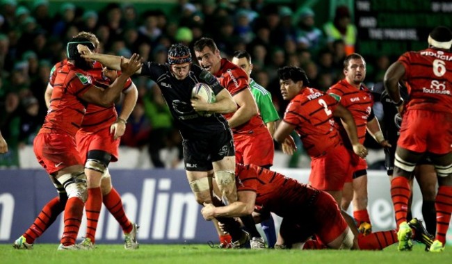 Eoin McKeon with Louis Picamoles and Theirry Dusautoir