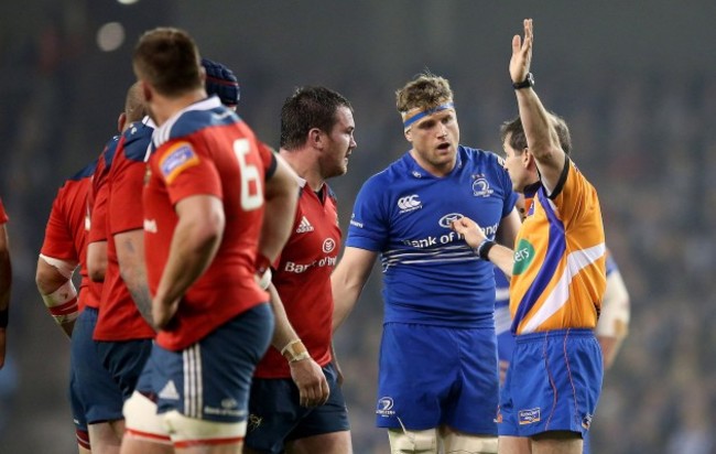 Jamie Heaslip speaks to Alain Rolland