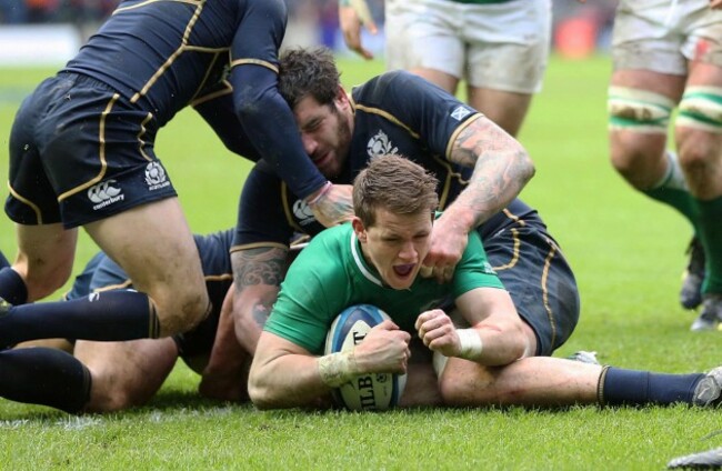 Craig Gilroy celebrates scoring the opening try of the game