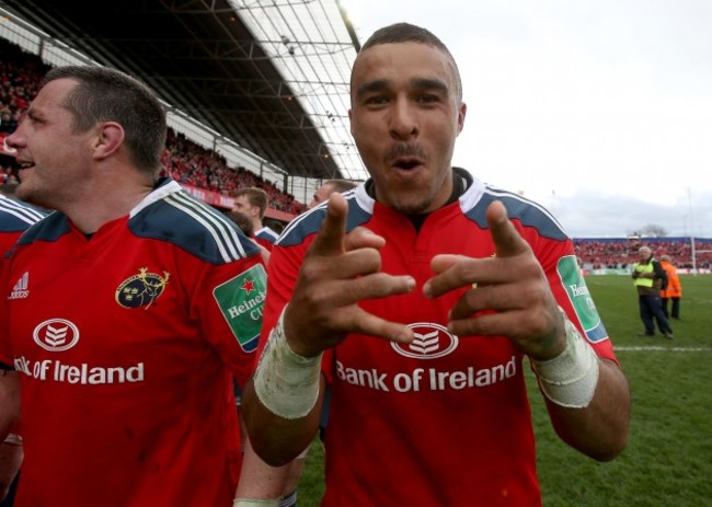 Simon Zebo celebrates