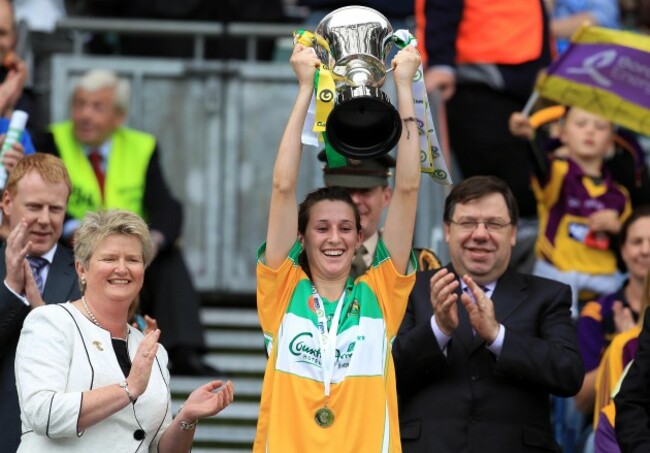 Michaela Morkan lifts the cup