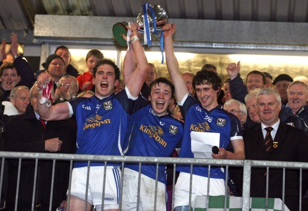 Michael Brady, Conor Moynagh and Barry Reilly lift the cup 11/4/2012