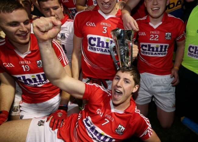 Cork's Kevin Crowley celebrates with the cup.
