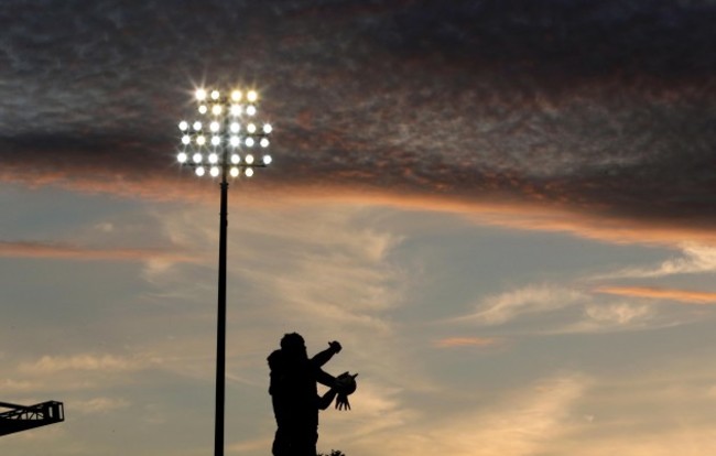 General view of a line out in the evening sky